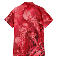 Red Gradient Polynesia Jellyfish Family Matching Off The Shoulder Long Sleeve Dress and Hawaiian Shirt Plumeria Polynesian Tattoo Glowing Vibes LT14 - Polynesian Pride