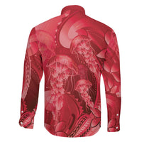 Red Gradient Polynesia Jellyfish Family Matching Off The Shoulder Long Sleeve Dress and Hawaiian Shirt Plumeria Polynesian Tattoo Glowing Vibes LT14 - Polynesian Pride