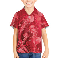 Red Gradient Polynesia Jellyfish Family Matching Off Shoulder Maxi Dress and Hawaiian Shirt Plumeria Polynesian Tattoo Glowing Vibes