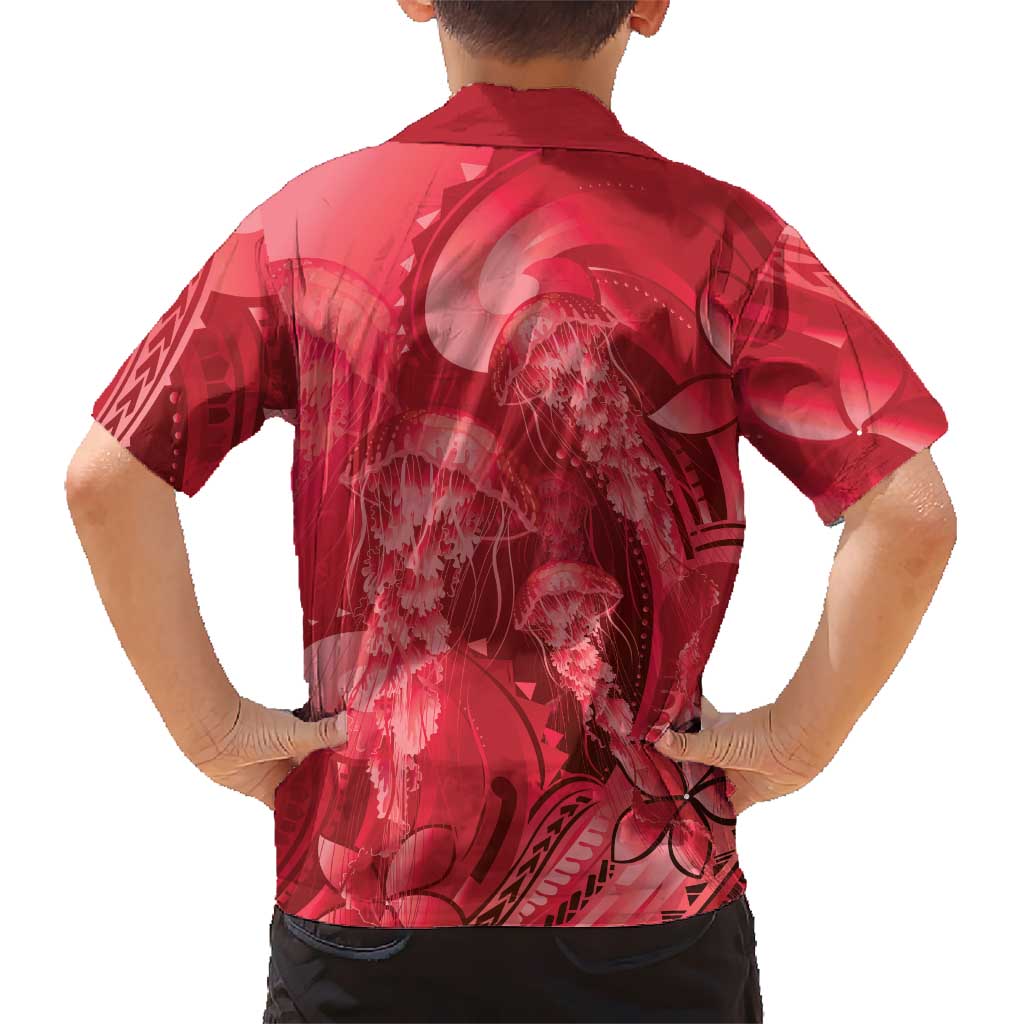 Red Gradient Polynesia Jellyfish Family Matching Summer Maxi Dress and Hawaiian Shirt Plumeria Polynesian Tattoo Glowing Vibes