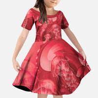 Red Gradient Polynesia Jellyfish Family Matching Summer Maxi Dress and Hawaiian Shirt Plumeria Polynesian Tattoo Glowing Vibes