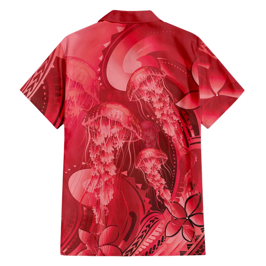 Red Gradient Polynesia Jellyfish Family Matching Tank Maxi Dress and Hawaiian Shirt Plumeria Polynesian Tattoo Glowing Vibes LT14 - Polynesian Pride