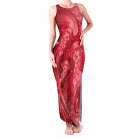 Red Gradient Polynesia Jellyfish Family Matching Tank Maxi Dress and Hawaiian Shirt Plumeria Polynesian Tattoo Glowing Vibes LT14 Mom's Dress Red - Polynesian Pride