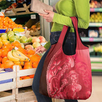 Red Gradient Polynesia Jellyfish Grocery Bag Plumeria Polynesian Tattoo Glowing Vibes