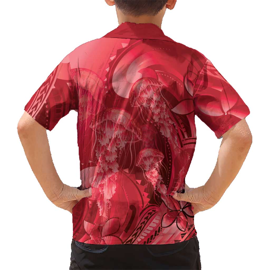 Red Gradient Polynesia Jellyfish Hawaiian Shirt Plumeria Polynesian Tattoo Glowing Vibes