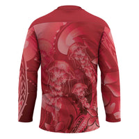 Red Gradient Polynesia Jellyfish Hockey Jersey Plumeria Polynesian Tattoo Glowing Vibes