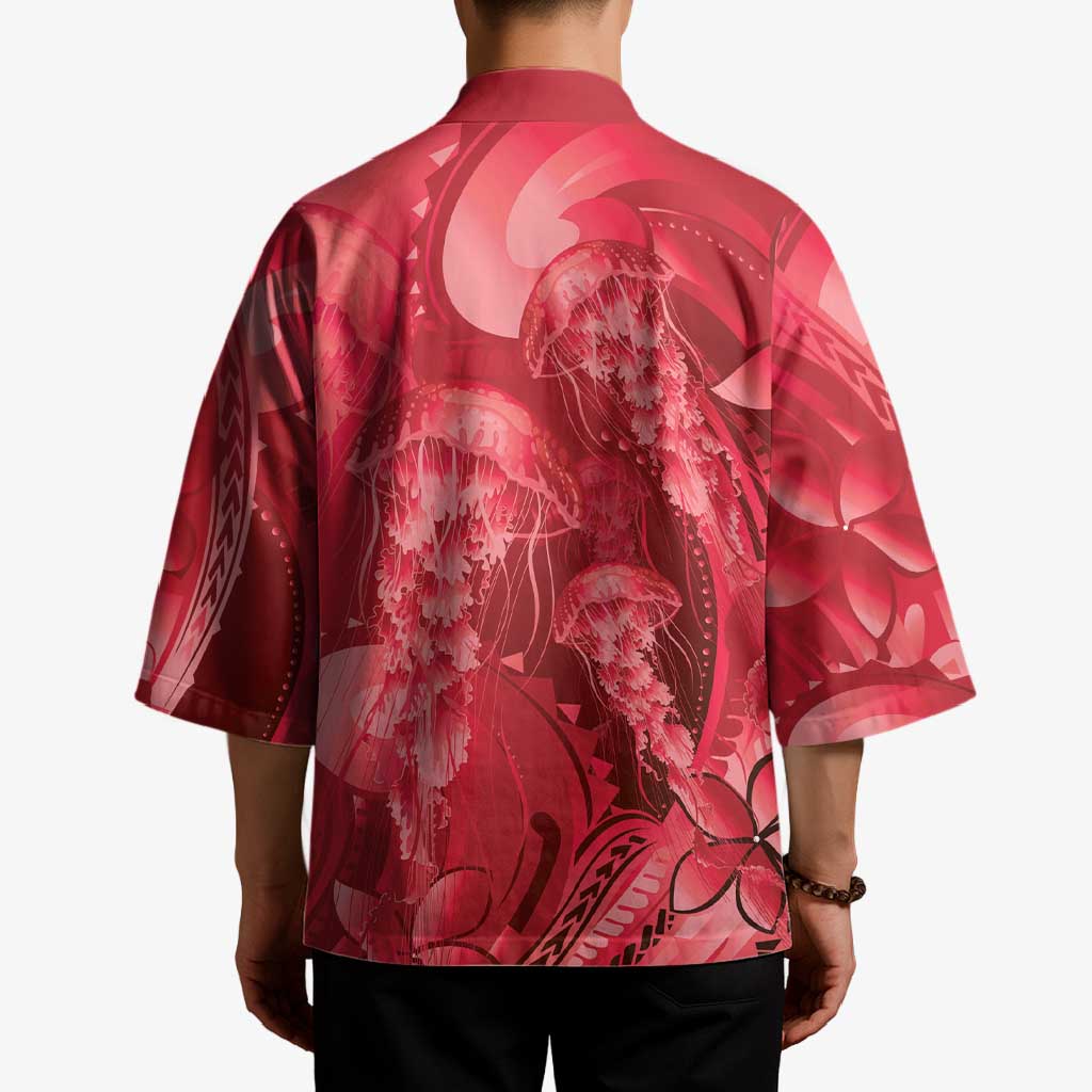Red Gradient Polynesia Jellyfish Kimono Plumeria Polynesian Tattoo Glowing Vibes