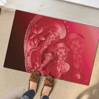 Red Gradient Polynesia Jellyfish Rubber Doormat Plumeria Polynesian Tattoo Glowing Vibes