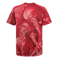 Red Gradient Polynesia Jellyfish Rugby Jersey Plumeria Polynesian Tattoo Glowing Vibes
