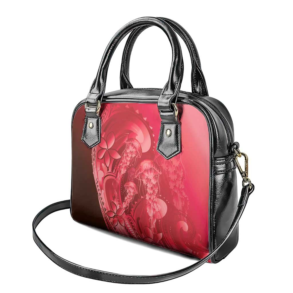 Red Gradient Polynesia Jellyfish Shoulder Handbag Plumeria Polynesian Tattoo Glowing Vibes
