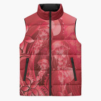 Red Gradient Polynesia Jellyfish Sleeveless Puffer Jacket Plumeria Polynesian Tattoo Glowing Vibes