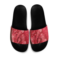 Red Gradient Polynesia Jellyfish Slide Sandals Plumeria Polynesian Tattoo Glowing Vibes