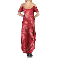 Red Gradient Polynesia Jellyfish Summer Maxi Dress Plumeria Polynesian Tattoo Glowing Vibes