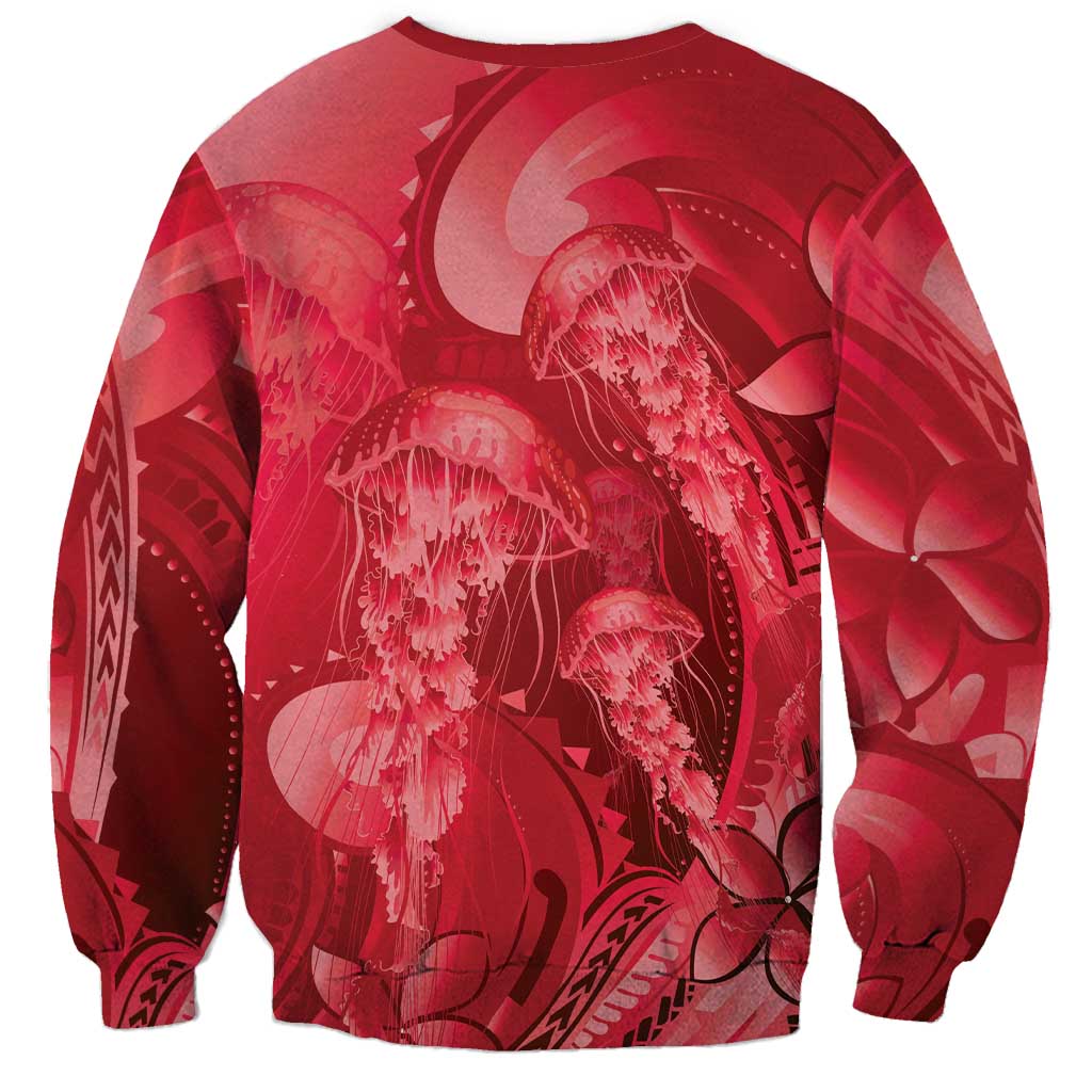 Red Gradient Polynesia Jellyfish Sweatshirt Plumeria Polynesian Tattoo Glowing Vibes
