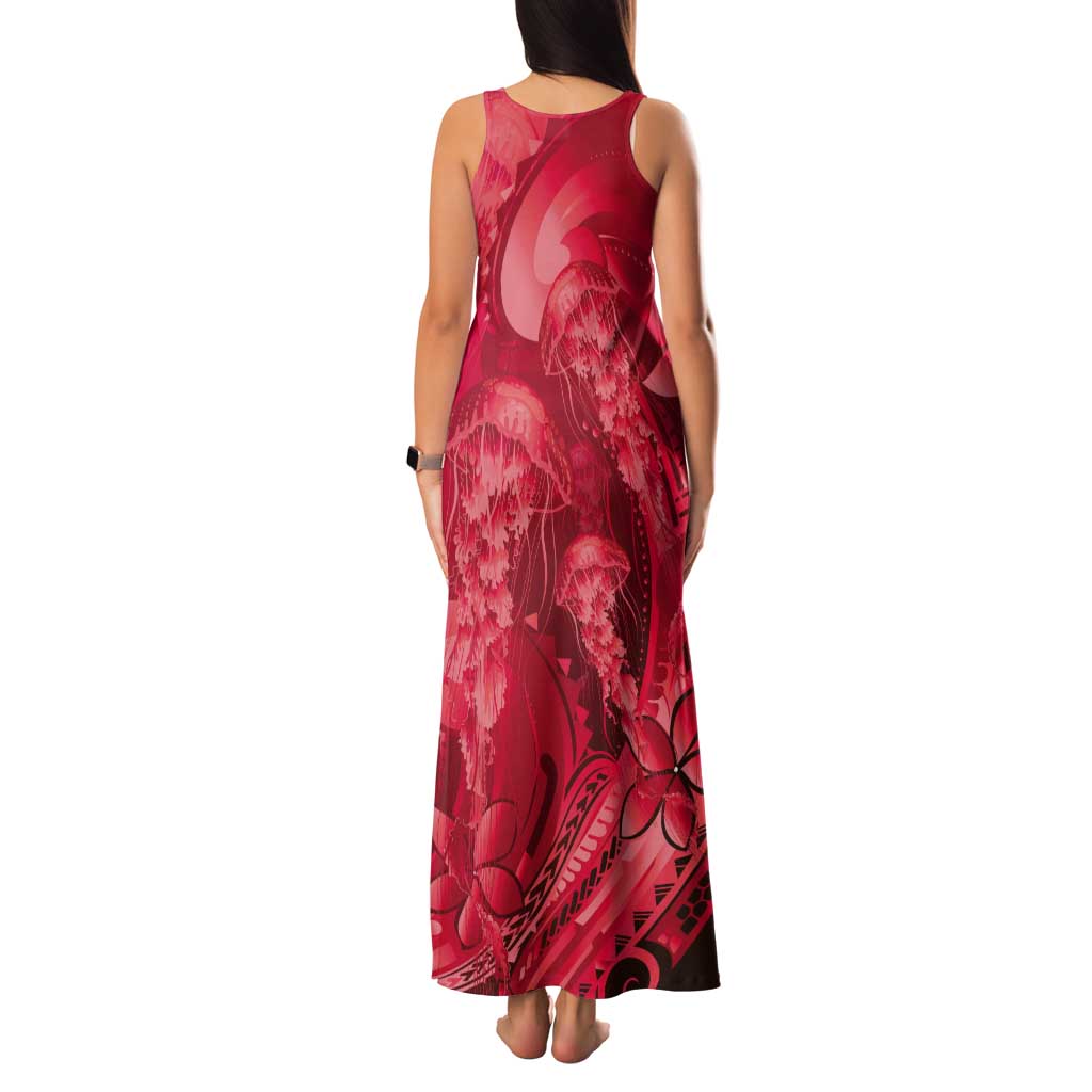 Red Gradient Polynesia Jellyfish Tank Maxi Dress Plumeria Polynesian Tattoo Glowing Vibes