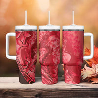 Red Gradient Polynesia Jellyfish Tumbler With Handle Plumeria Polynesian Tattoo Glowing Vibes