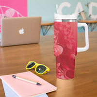 Red Gradient Polynesia Jellyfish Tumbler With Handle Plumeria Polynesian Tattoo Glowing Vibes