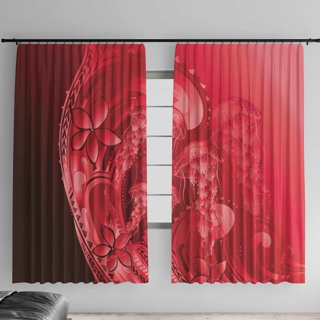 Red Gradient Polynesia Jellyfish Window Curtain Plumeria Polynesian Tattoo Glowing Vibes