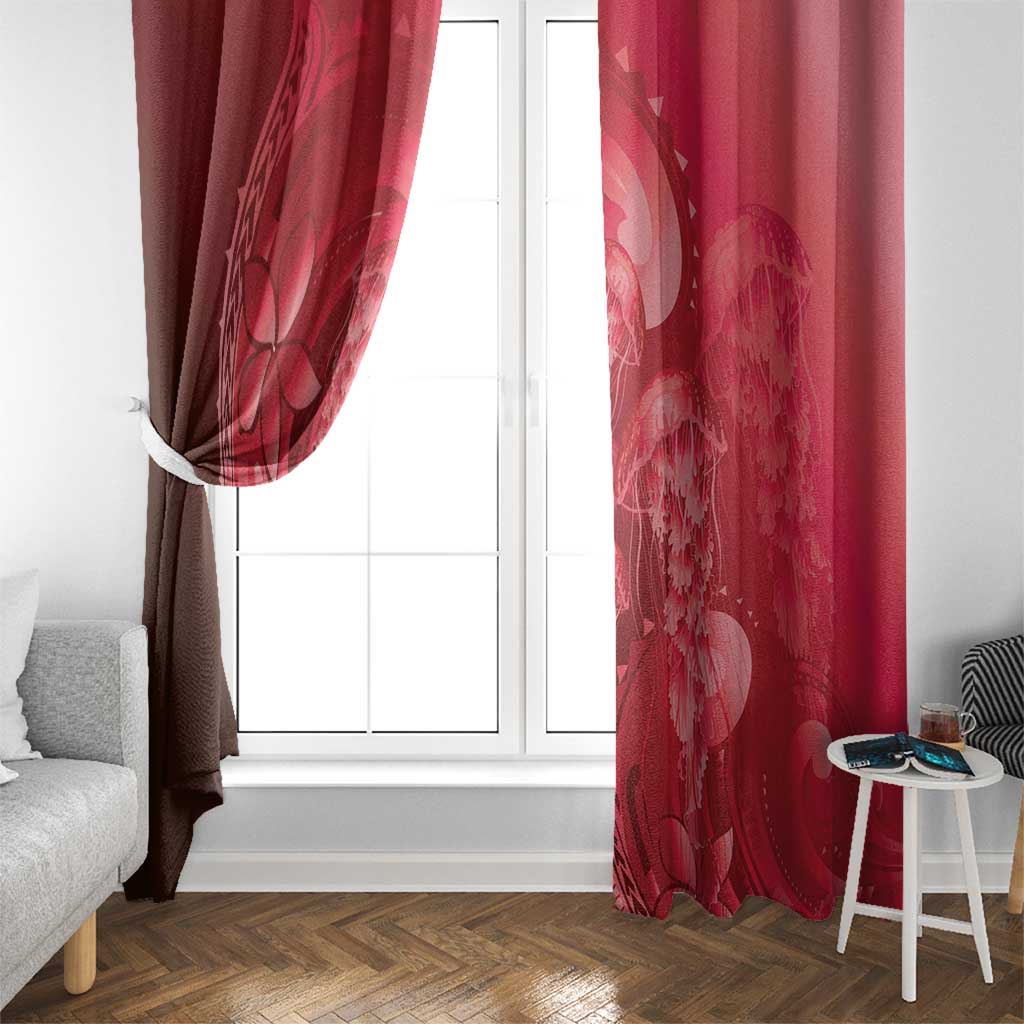Red Gradient Polynesia Jellyfish Window Curtain Plumeria Polynesian Tattoo Glowing Vibes