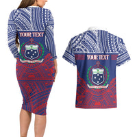 Personalised Samoa Independence Day Couples Matching Long Sleeve Bodycon Dress and Hawaiian Shirt 64th Anniversary Toa O Samoa