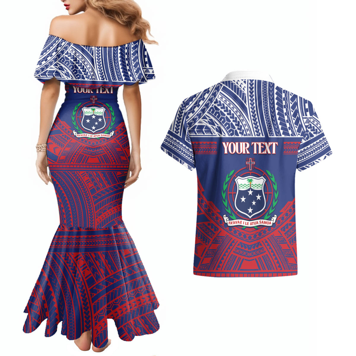 Personalised Samoa Independence Day Couples Matching Mermaid Dress and Hawaiian Shirt 64th Anniversary Toa O Samoa