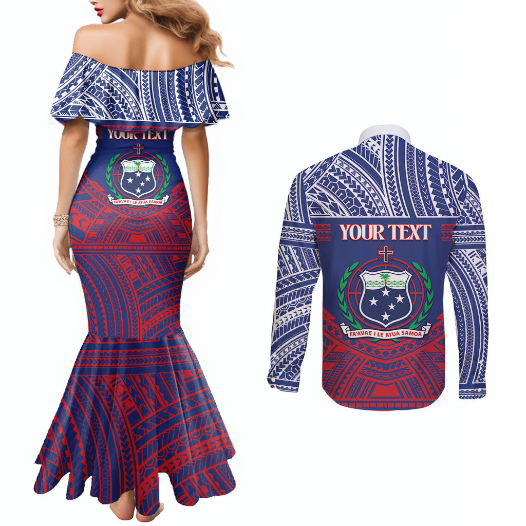Personalised Samoa Independence Day Couples Matching Mermaid Dress and Long Sleeve Button Shirt 64th Anniversary Toa O Samoa