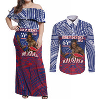 Personalised Samoa Independence Day Couples Matching Off Shoulder Maxi Dress and Long Sleeve Button Shirt 64th Anniversary Toa O Samoa