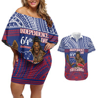 Personalised Samoa Independence Day Couples Matching Off Shoulder Short Dress and Hawaiian Shirt 64th Anniversary Toa O Samoa