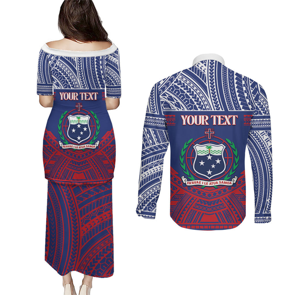 Personalised Samoa Independence Day Couples Matching Puletasi and Long Sleeve Button Shirt 64th Anniversary Toa O Samoa