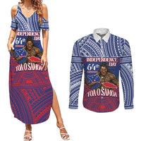 Personalised Samoa Independence Day Couples Matching Summer Maxi Dress and Long Sleeve Button Shirt 64th Anniversary Toa O Samoa