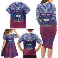 Personalised Samoa Independence Day Family Matching Long Sleeve Bodycon Dress and Hawaiian Shirt 64th Anniversary Toa O Samoa