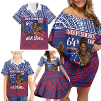 Personalised Samoa Independence Day Family Matching Off Shoulder Short Dress and Hawaiian Shirt 64th Anniversary Toa O Samoa