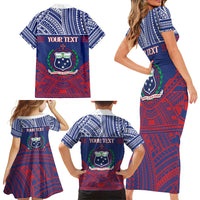Personalised Samoa Independence Day Family Matching Short Sleeve Bodycon Dress and Hawaiian Shirt 64th Anniversary Toa O Samoa