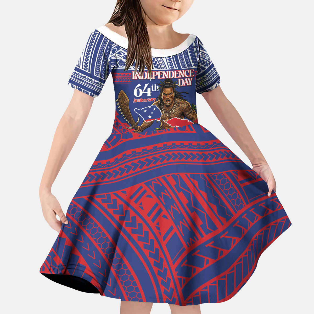 Personalised Samoa Independence Day Kid Short Sleeve Dress 64th Anniversary Toa O Samoa