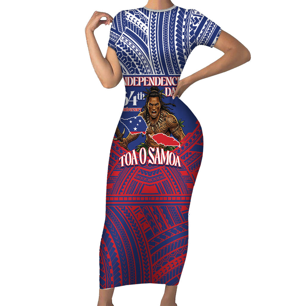 Personalised Samoa Independence Day Short Sleeve Bodycon Dress 64th Anniversary Toa O Samoa