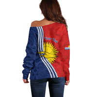 Personalised Kiribati Independence Day Off Shoulder Sweater Happy 44th Anniversary Hibiscus Polynesian LT14 - Polynesian Pride