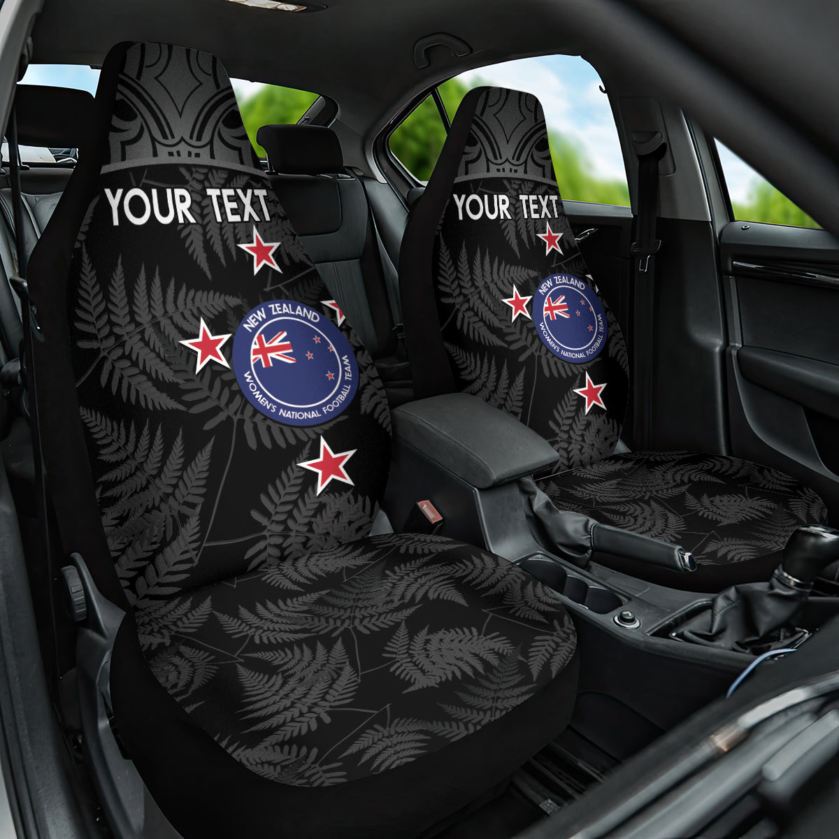 Custom New Zealand Silver Fern Football Car Seat Cover Summer 2024 Olympic Go Aotearoa LT14 One Size Black - Polynesian Pride