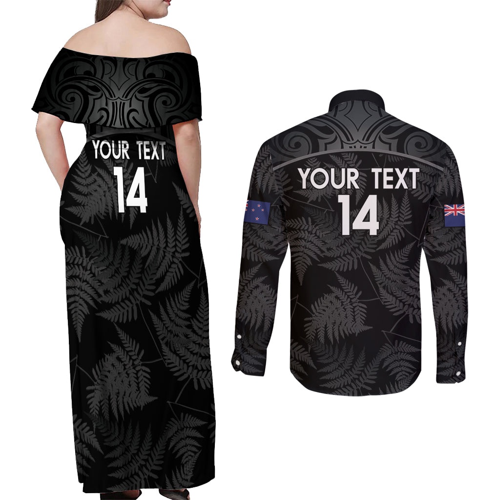 Custom New Zealand Silver Fern Football Couples Matching Off Shoulder Maxi Dress and Long Sleeve Button Shirt Summer 2024 Olympic Go Aotearoa LT14 - Polynesian Pride