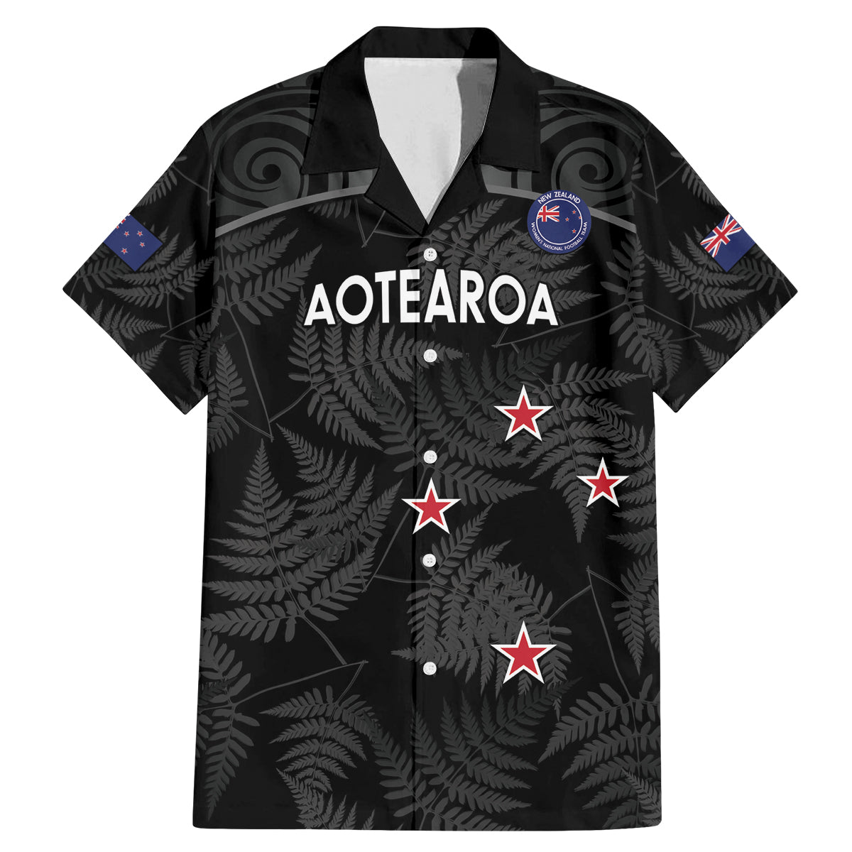 Custom New Zealand Silver Fern Football Family Matching Mermaid Dress and Hawaiian Shirt Summer 2024 Olympic Go Aotearoa LT14 Dad's Shirt - Short Sleeve Black - Polynesian Pride
