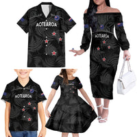 Custom New Zealand Silver Fern Football Family Matching Off The Shoulder Long Sleeve Dress and Hawaiian Shirt Summer 2024 Olympic Go Aotearoa LT14 - Polynesian Pride