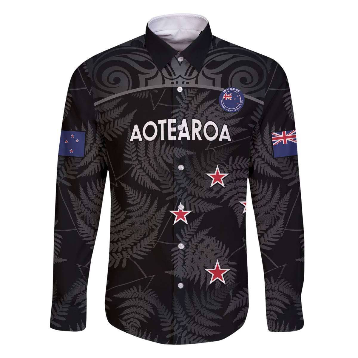 Custom New Zealand Silver Fern Football Family Matching Off Shoulder Maxi Dress and Hawaiian Shirt Summer 2024 Olympic Go Aotearoa LT14 Dad's Shirt - Long Sleeve Black - Polynesian Pride