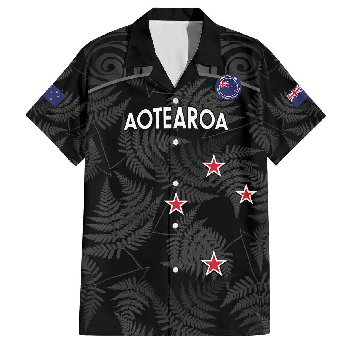 Custom New Zealand Silver Fern Football Family Matching Puletasi and Hawaiian Shirt Summer 2024 Olympic Go Aotearoa LT14 Dad's Shirt - Short Sleeve Black - Polynesian Pride