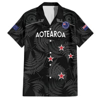 Custom New Zealand Silver Fern Football Family Matching Puletasi and Hawaiian Shirt Summer 2024 Olympic Go Aotearoa LT14 Dad's Shirt - Short Sleeve Black - Polynesian Pride