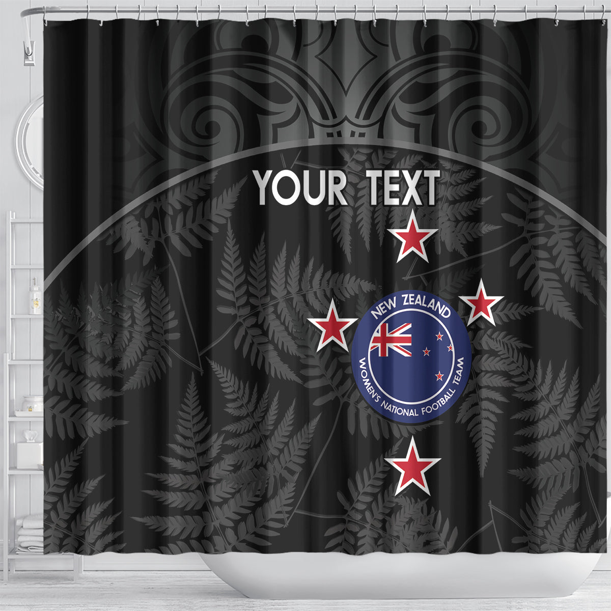 Custom New Zealand Silver Fern Football Shower Curtain Summer 2024 Olympic Go Aotearoa