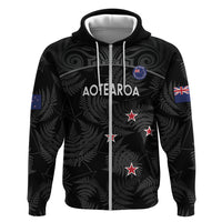 Custom New Zealand Silver Fern Football Zip Hoodie Summer 2024 Olympic Go Aotearoa LT14 Zip Hoodie Black - Polynesian Pride