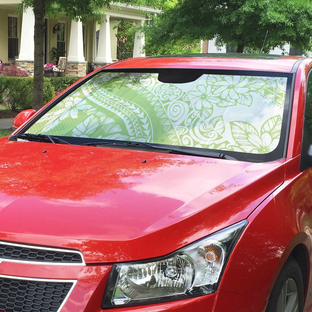 Polynesian Tiare Flower Sage Green Pastel Auto Sun Shade