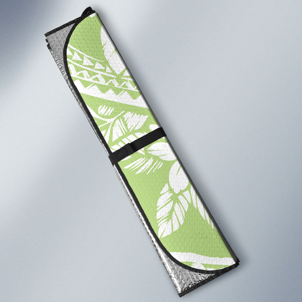 Polynesian Tiare Flower Sage Green Pastel Auto Sun Shade