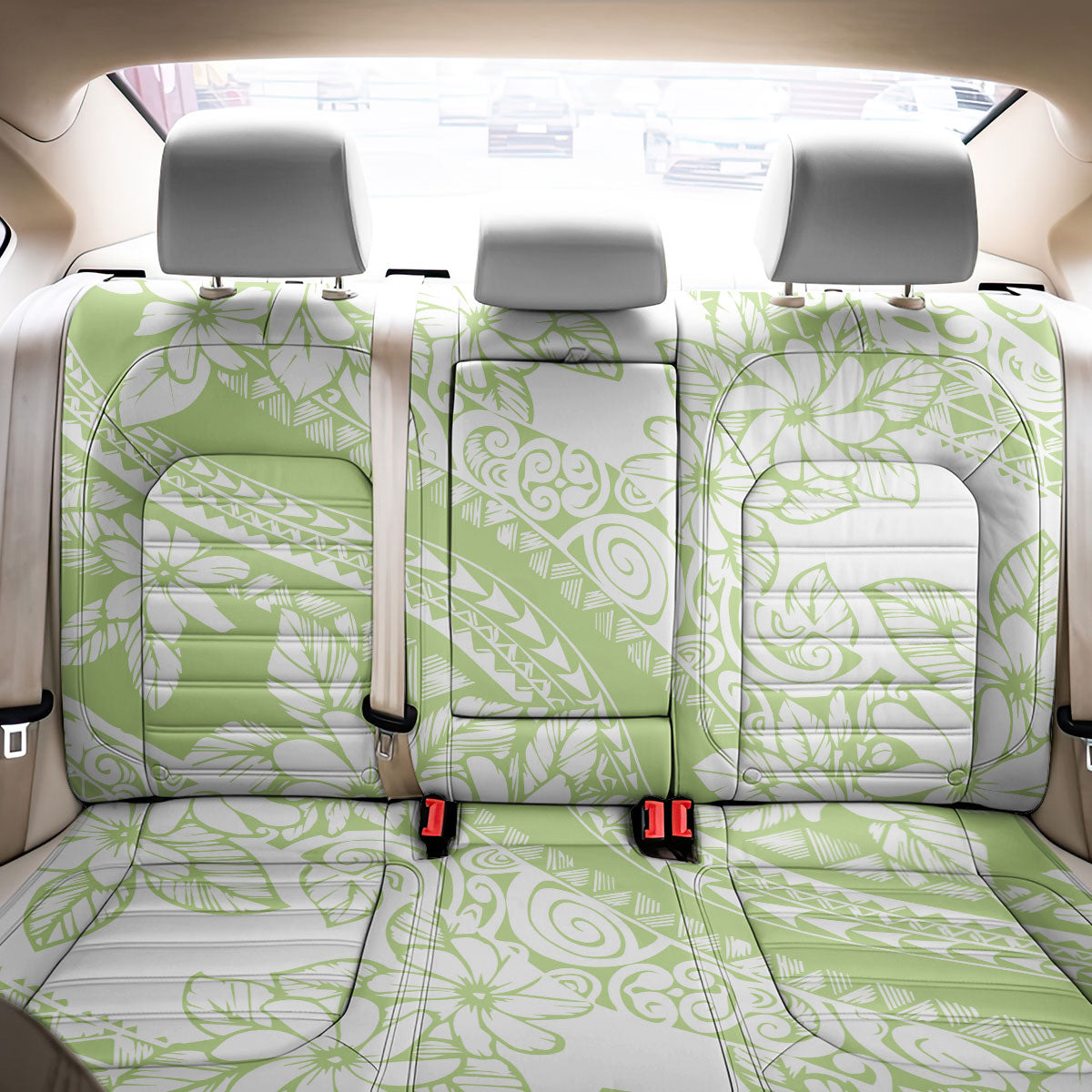 Polynesian Tiare Flower Sage Green Pastel Back Car Seat Cover