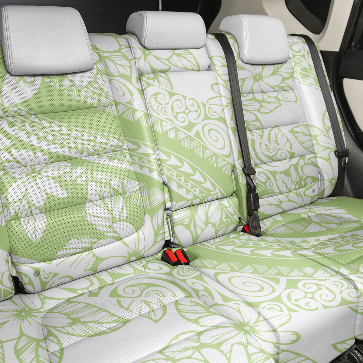 Polynesian Tiare Flower Sage Green Pastel Back Car Seat Cover