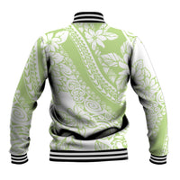 Polynesian Tiare Flower Sage Green Pastel Baseball Jacket